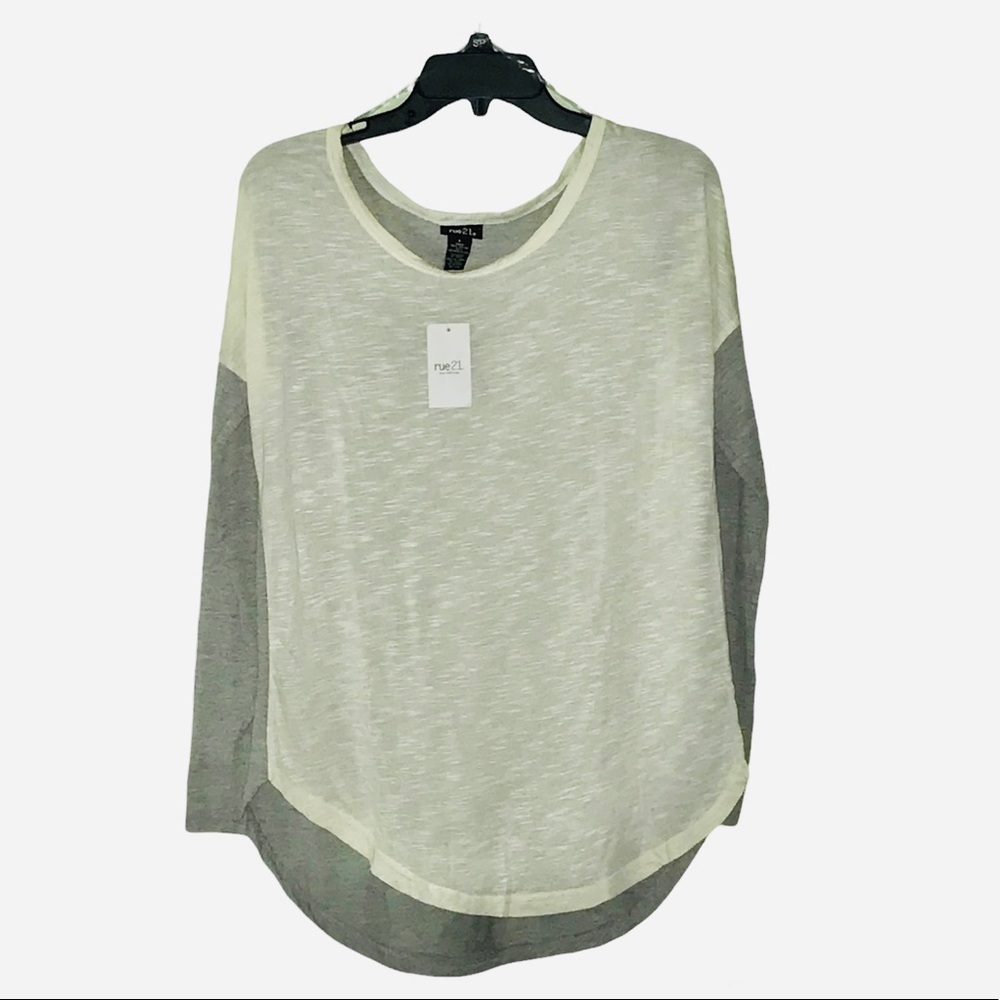 Rue 21 Grey Two Tone Long Sleeve Dolman with Sheer Yellow Front